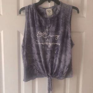 Dirtee Laundry grey tie dye Be Strong & Courageous muscle shirt w/ tie front XL